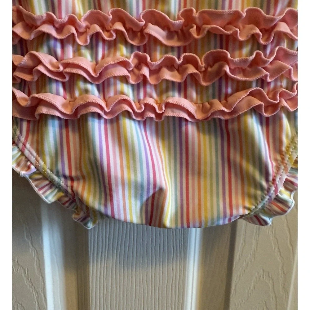 Ruffle Butts 3T Rainbow Striped Long Sleeve One Piece Rash Guard Swimsuit Swim